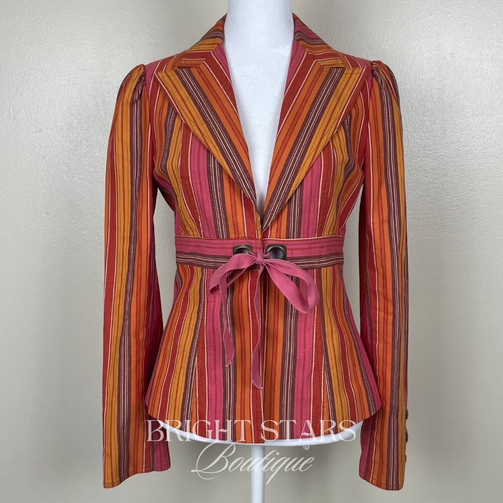 Rare Stripe Blazer Jacket ASO Paige Matthews Charmed Tie Front Vintage Y2K - Picture 5 of 13